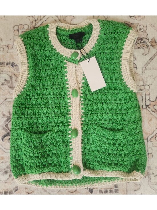 Zara Tops - Zara Women's Sz. S Green & Ivory Crochet Large Button Vest NWT